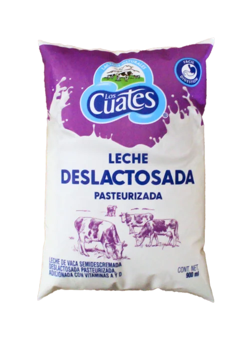 Los Cuates Bolsa 900 ml deslactosada, marca Los Cuates