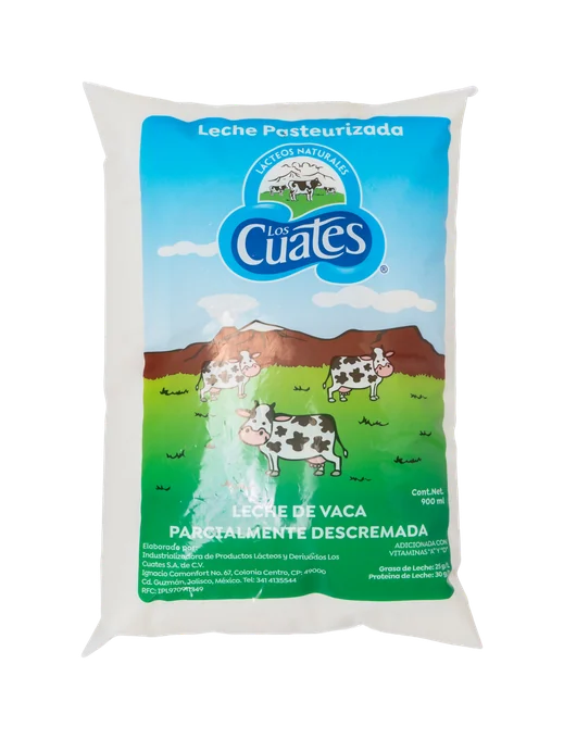 Los Cuates Bolsa 900 ml semidescremada, marca Los Cuates